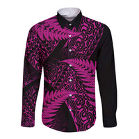 New Zealand Rugby Pacific Personalised Long Sleeve Button Shirt All Pink Maori Pasifika Fern Pattern