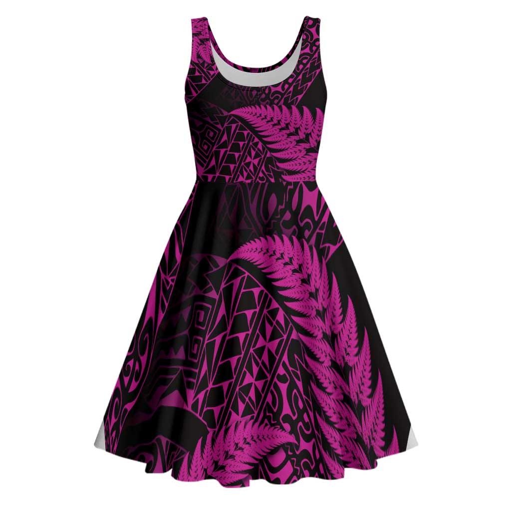 New Zealand Rugby Pacific Personalised Midi Dress All Pink Maori Pasifika Fern Pattern - Polynesian Pride