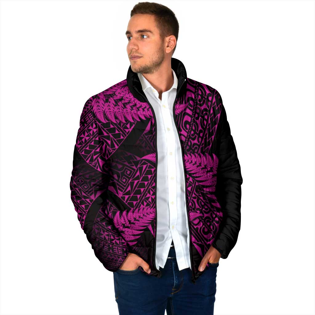 New Zealand Rugby Pacific Personalised Padded Jacket All Pink Maori Pasifika Fern Pattern - Polynesian Pride