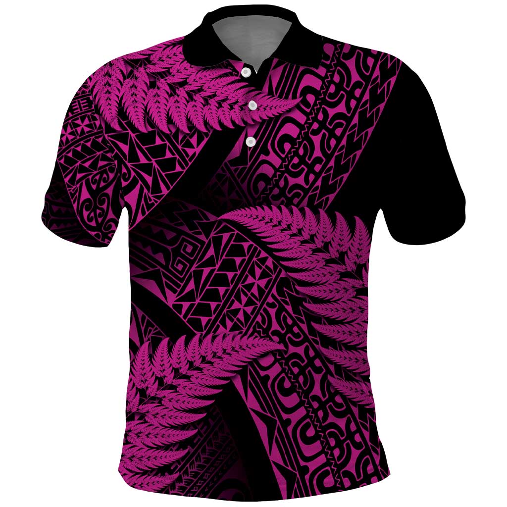 New Zealand Rugby Pacific Personalised Polo Shirt All Pink Maori Pasifika Fern Pattern