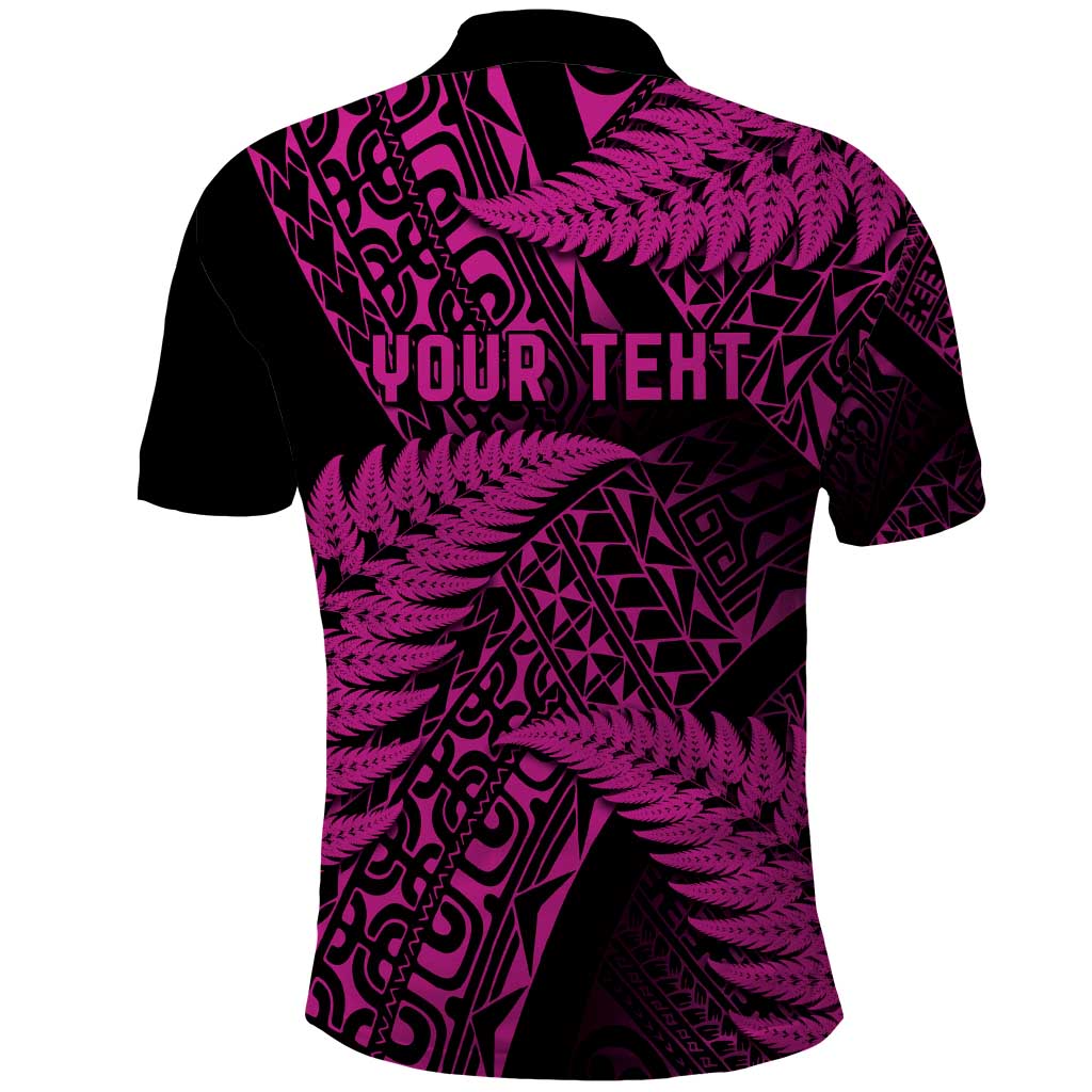 New Zealand Rugby Pacific Personalised Polo Shirt All Pink Maori Pasifika Fern Pattern
