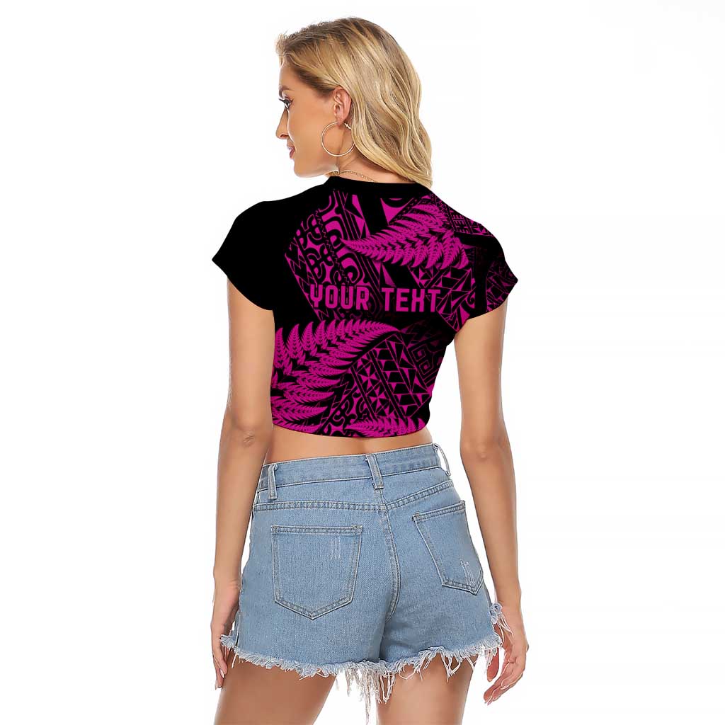 New Zealand Rugby Pacific Personalised Raglan Cropped T Shirt All Pink Maori Pasifika Fern Pattern