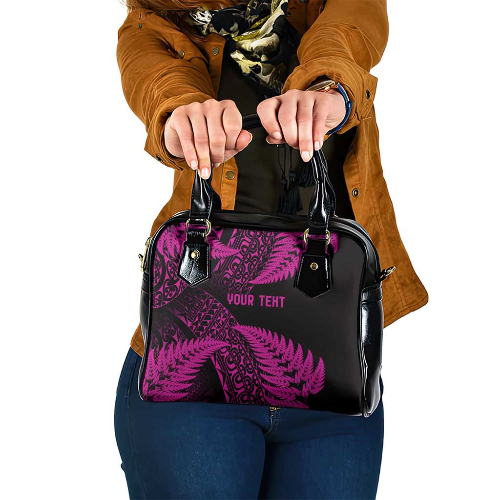 New Zealand Rugby Pacific Personalised Shoulder Handbag All Pink Maori Pasifika Fern Pattern