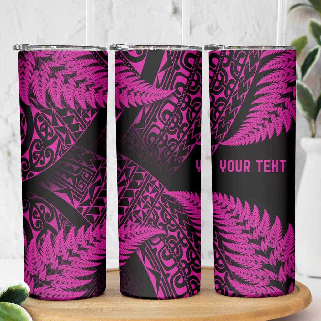 New Zealand Rugby Pacific Personalised Skinny Tumbler All Pink Maori Pasifika Fern Pattern