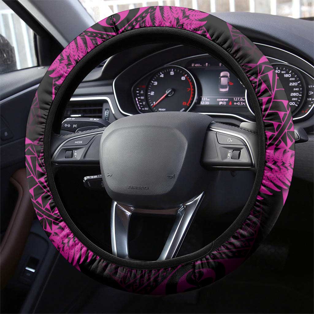 New Zealand Rugby Pacific Steering Wheel Cover All Pink Maori Pasifika Fern Pattern