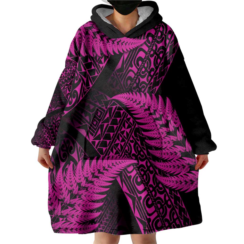 New Zealand Rugby Pacific Personalised Wearable Blanket Hoodie All Pink Maori Pasifika Fern Pattern