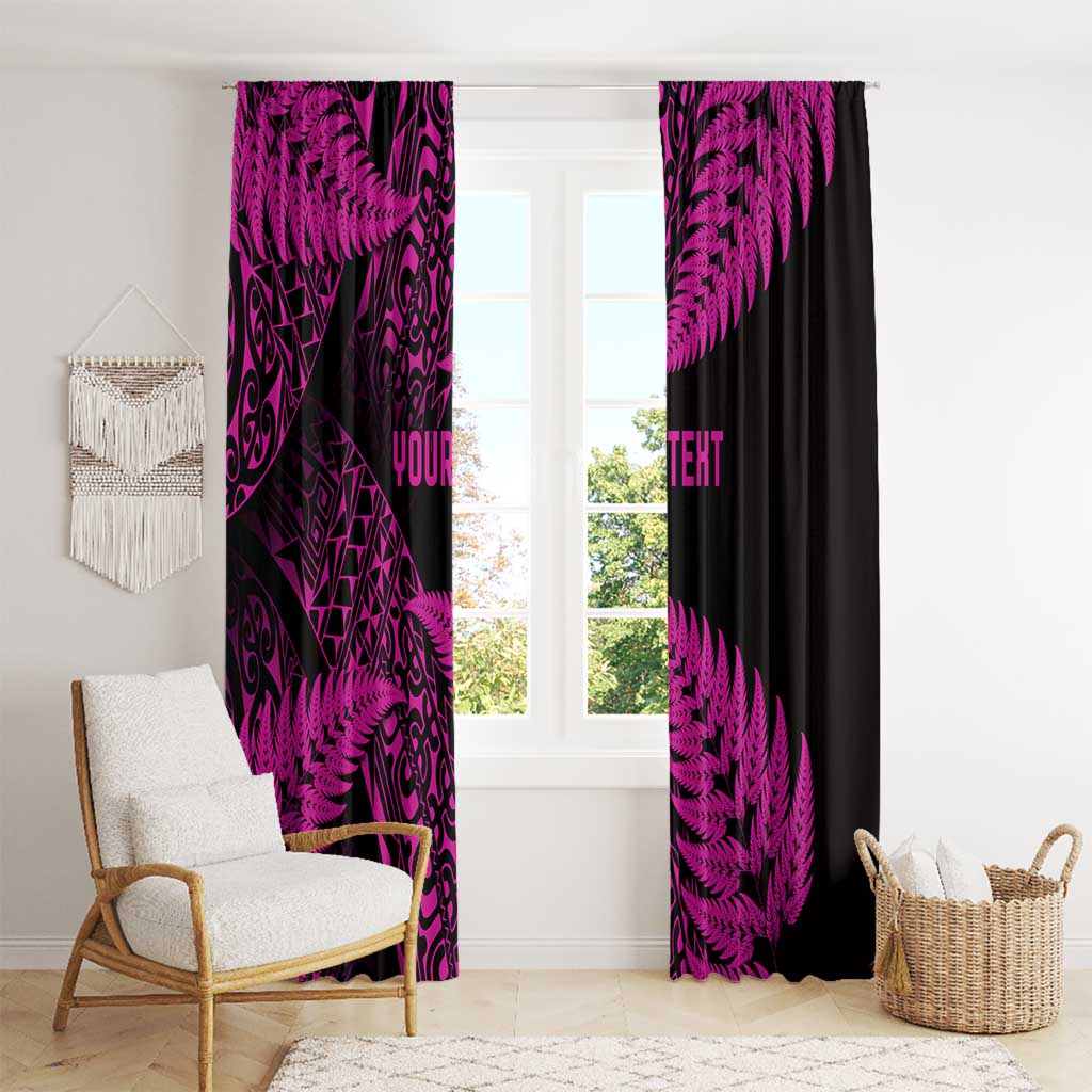 New Zealand Rugby Pacific Personalised Window Curtain All Pink Maori Pasifika Fern Pattern