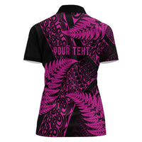 New Zealand Rugby Pacific Personalised Women Polo Shirt All Pink Maori Pasifika Fern Pattern