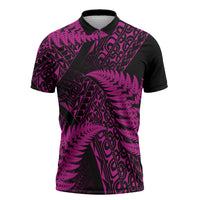 New Zealand Rugby Pacific Personalised Zipper Polo Shirt All Pink Maori Pasifika Fern Pattern - Polynesian Pride