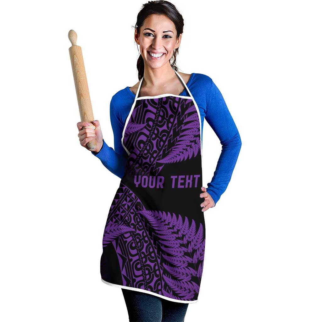New Zealand Rugby Pacific Personalised Apron All Purple Maori Pasifika Fern Pattern - Polynesian Pride
