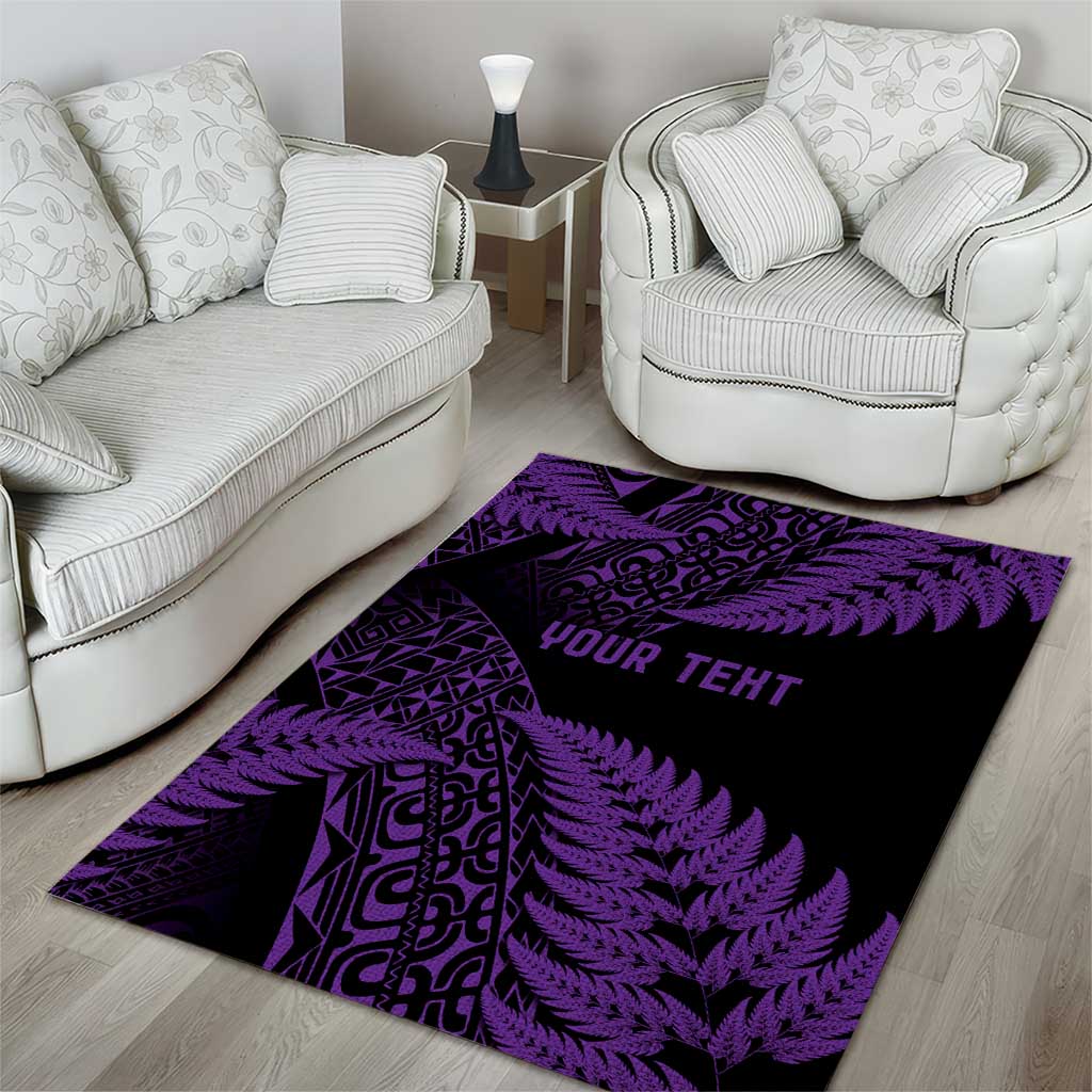 New Zealand Rugby Pacific Personalised Area Rug All Purple Maori Pasifika Fern Pattern