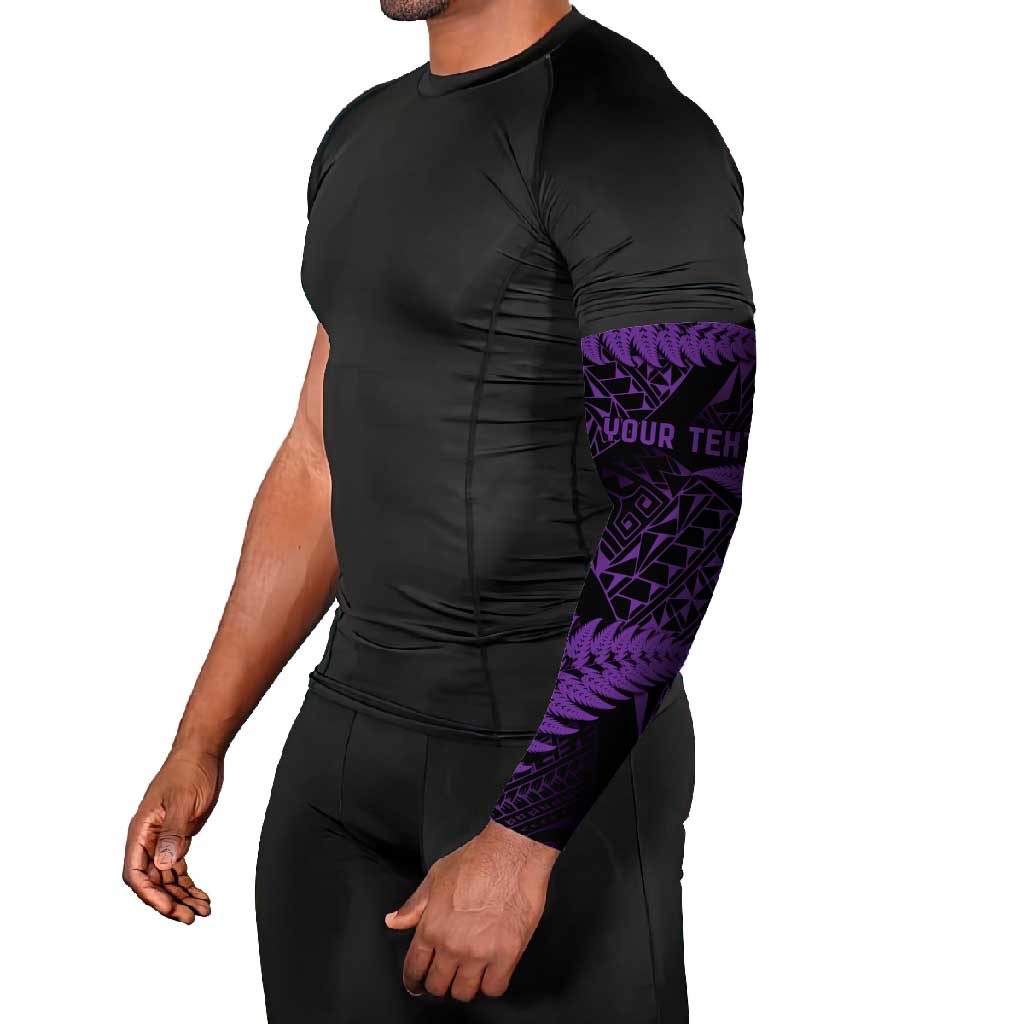 New Zealand Rugby Pacific Personalised Arm Sleeves All Purple Maori Pasifika Fern Pattern - Polynesian Pride