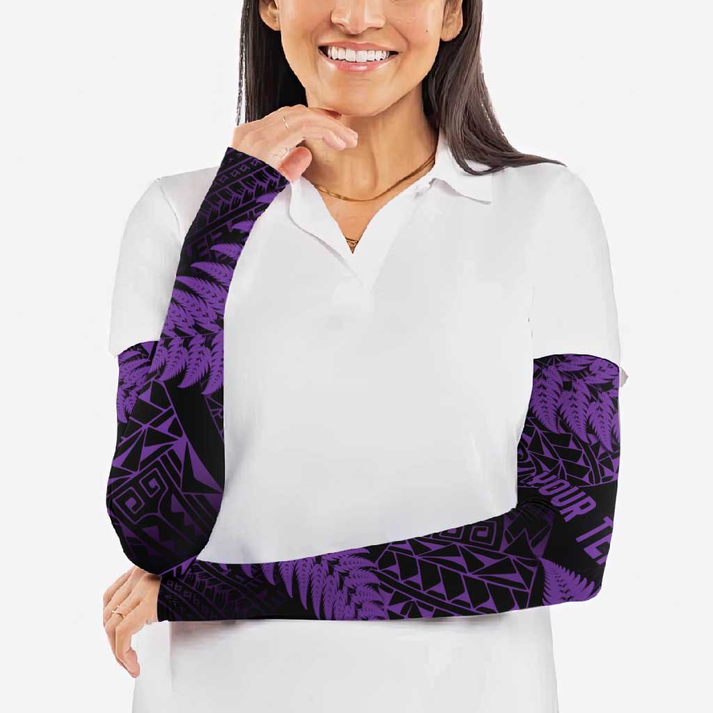 New Zealand Rugby Pacific Personalised Arm Sleeves All Purple Maori Pasifika Fern Pattern - Polynesian Pride