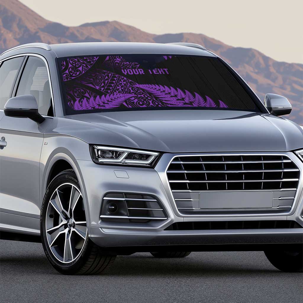 New Zealand Rugby Pacific Personalised Auto Sun Shade All Purple Maori Pasifika Fern Pattern - Polynesian Pride