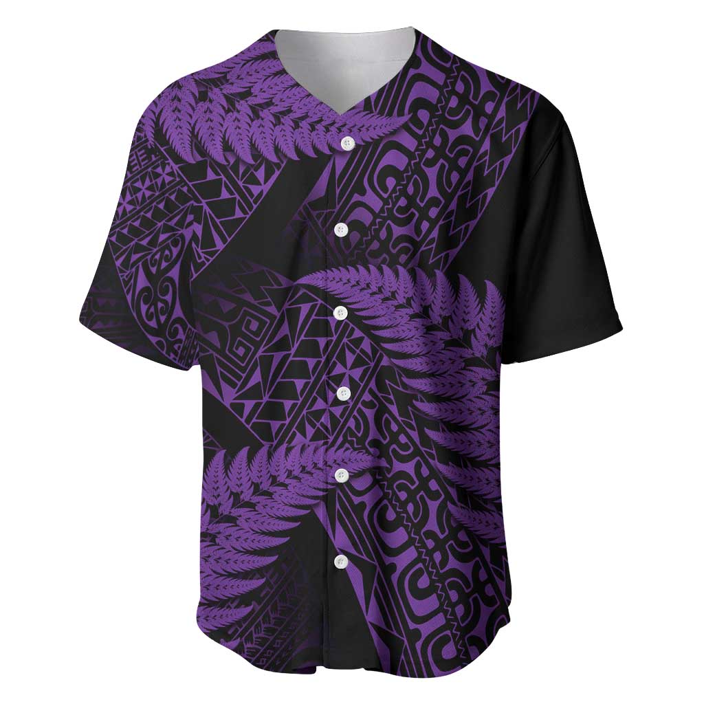 New Zealand Rugby Pacific Personalised Baseball Jersey All Purple Maori Pasifika Fern Pattern