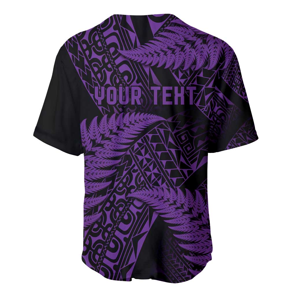 New Zealand Rugby Pacific Personalised Baseball Jersey All Purple Maori Pasifika Fern Pattern