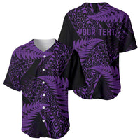 New Zealand Rugby Pacific Personalised Baseball Jersey All Purple Maori Pasifika Fern Pattern