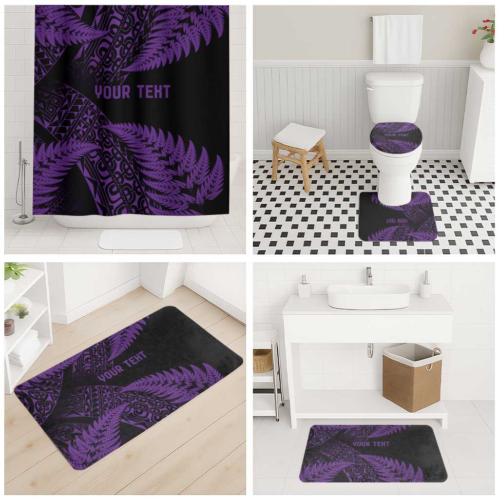 New Zealand Rugby Pacific Personalised Bathroom Set All Purple Maori Pasifika Fern Pattern - Polynesian Pride