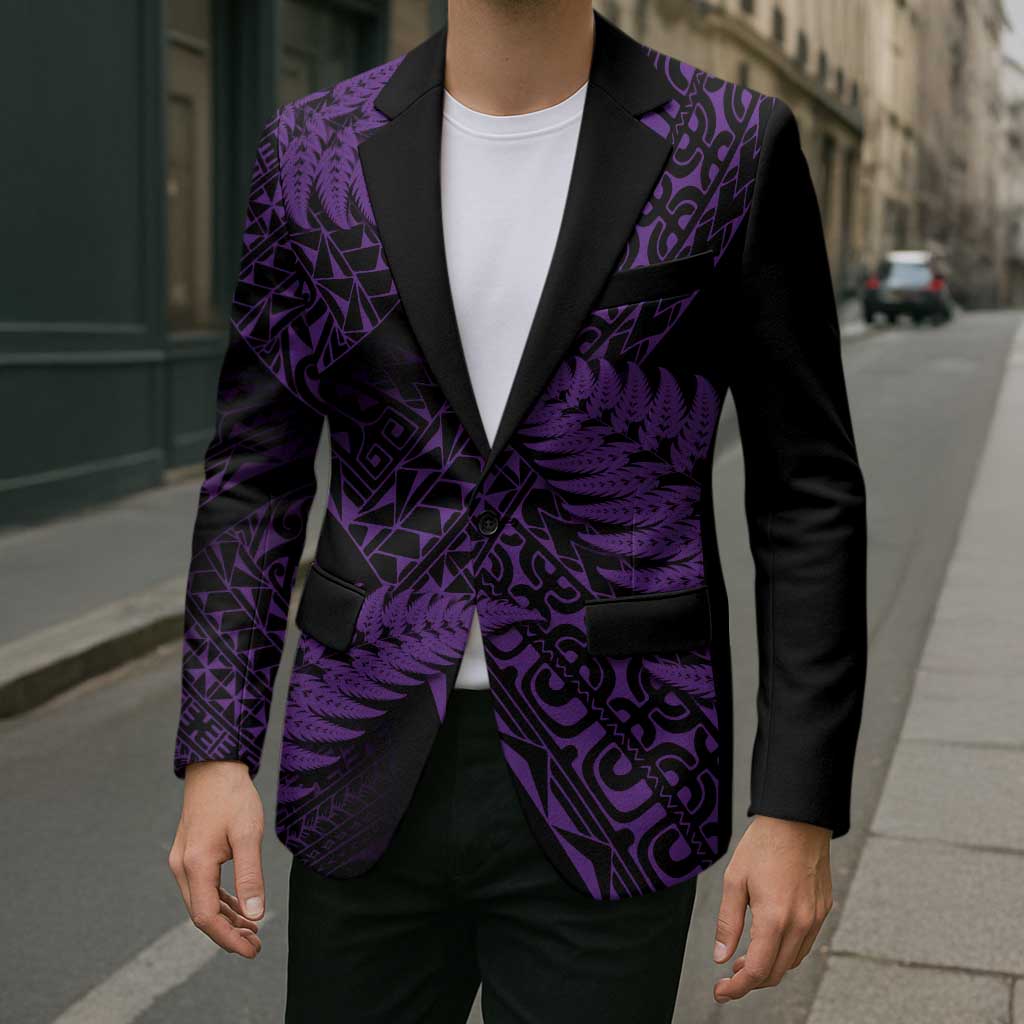 New Zealand Rugby Pacific Personalised Blazer All Purple Maori Pasifika Fern Pattern - Polynesian Pride