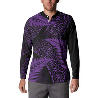 New Zealand Rugby Pacific Personalised Button Sweatshirt All Purple Maori Pasifika Fern Pattern
