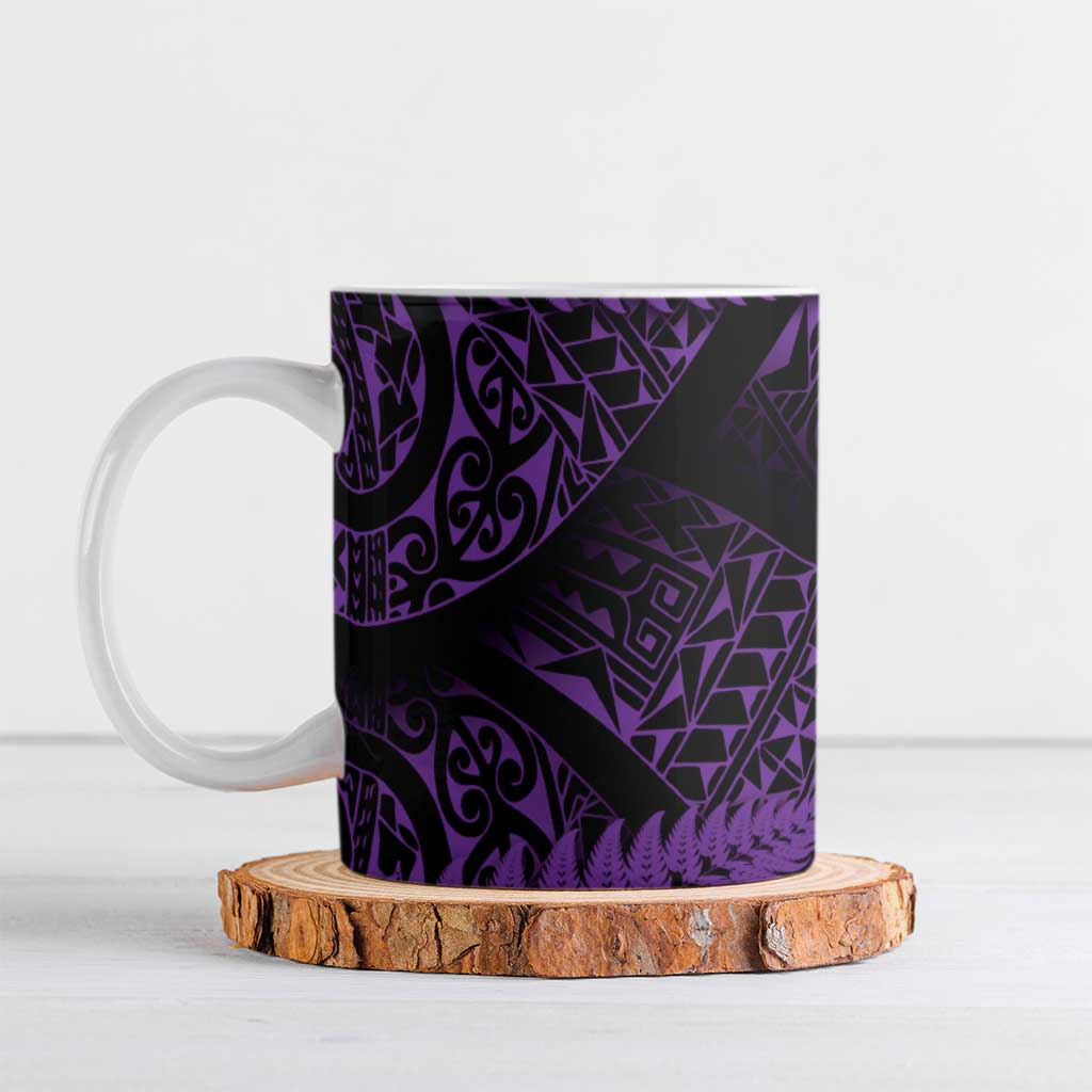 New Zealand Rugby Pacific Personalised Ceramic Mug All Purple Maori Pasifika Fern Pattern - Polynesian Pride