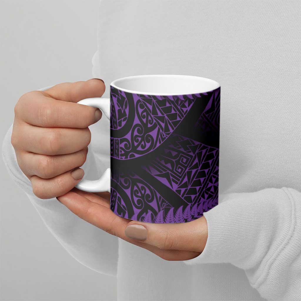 New Zealand Rugby Pacific Personalised Ceramic Mug All Purple Maori Pasifika Fern Pattern - Polynesian Pride