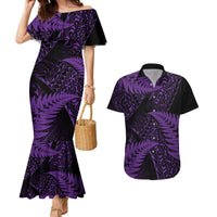 New Zealand Rugby Pacific Personalised Couples Matching Mermaid Dress and Hawaiian Shirt All Purple Maori Pasifika Fern Pattern