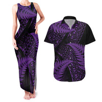 New Zealand Rugby Pacific Personalised Couples Matching Tank Maxi Dress and Hawaiian Shirt All Purple Maori Pasifika Fern Pattern
