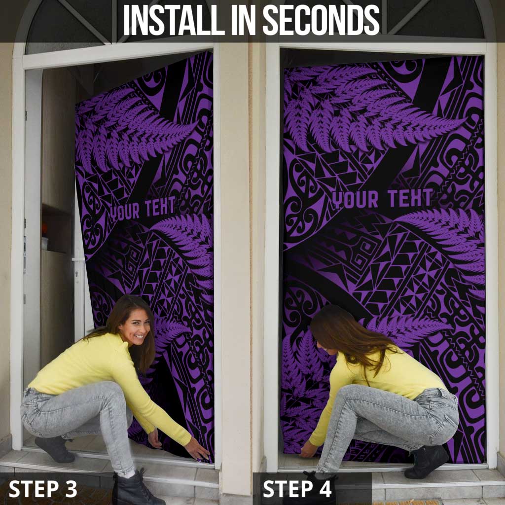 New Zealand Rugby Pacific Personalised Door Cover All Purple Maori Pasifika Fern Pattern - Polynesian Pride