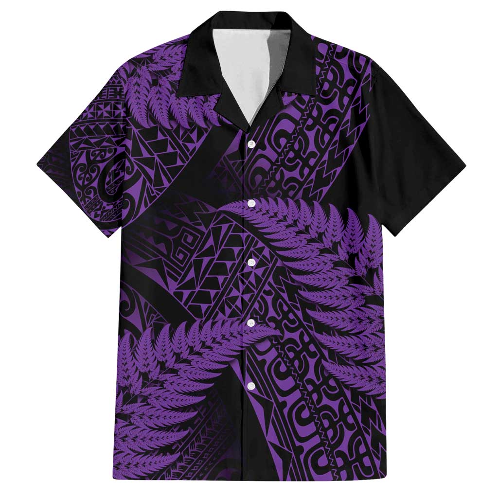 New Zealand Rugby Pacific Personalised Family Matching Off Shoulder Maxi Dress and Hawaiian Shirt All Purple Maori Pasifika Fern Pattern