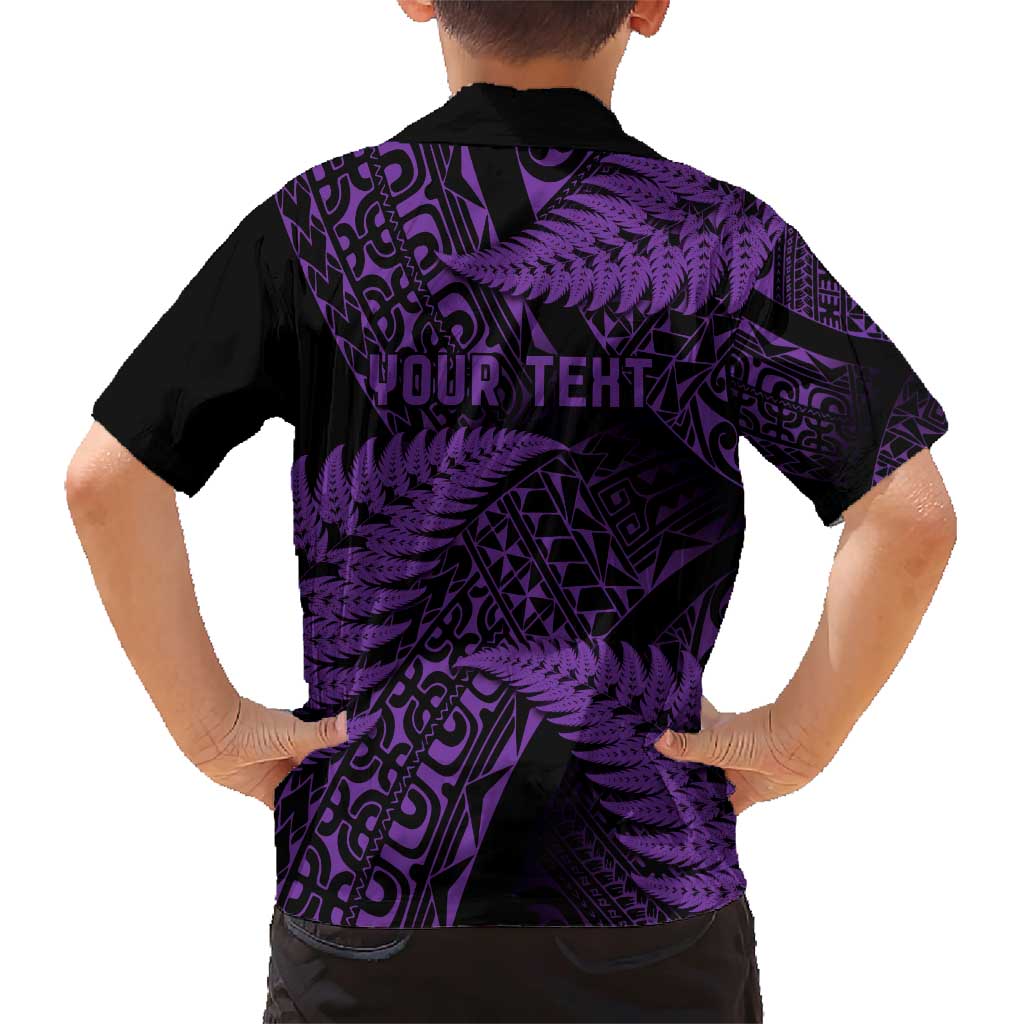 New Zealand Rugby Pacific Personalised Family Matching Short Sleeve Bodycon Dress and Hawaiian Shirt All Purple Maori Pasifika Fern Pattern