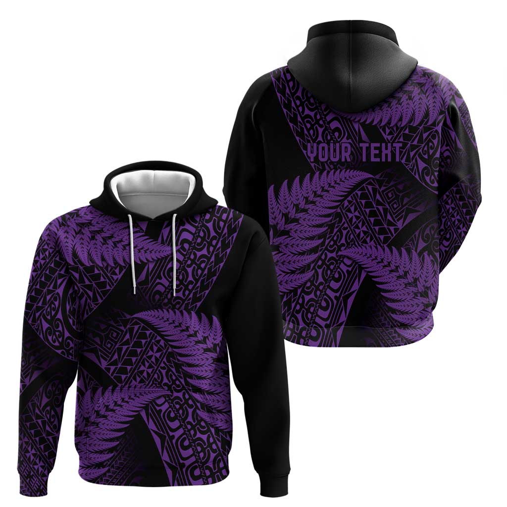 New Zealand Rugby Pacific Personalised Hoodie All Purple Maori Pasifika Fern Pattern