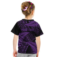 New Zealand Rugby Pacific Personalised Kid T Shirt All Purple Maori Pasifika Fern Pattern