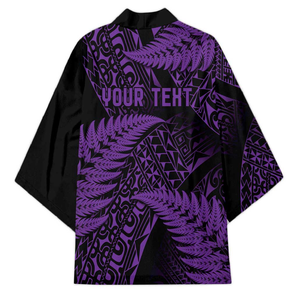 New Zealand Rugby Pacific Personalised Kimono All Purple Maori Pasifika Fern Pattern - Polynesian Pride