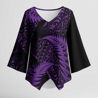 New Zealand Rugby Pacific Personalised Kimono Sleeve Blouse All Purple Maori Pasifika Fern Pattern - Polynesian Pride