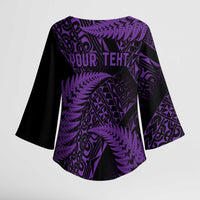 New Zealand Rugby Pacific Personalised Kimono Sleeve Blouse All Purple Maori Pasifika Fern Pattern - Polynesian Pride