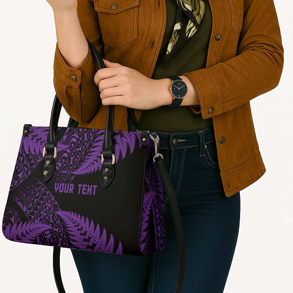 New Zealand Rugby Pacific Personalised Leather Bag All Purple Maori Pasifika Fern Pattern - Polynesian Pride