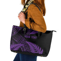 New Zealand Rugby Pacific Personalised Leather Tote Bag All Purple Maori Pasifika Fern Pattern