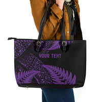 New Zealand Rugby Pacific Personalised Leather Tote Bag All Purple Maori Pasifika Fern Pattern