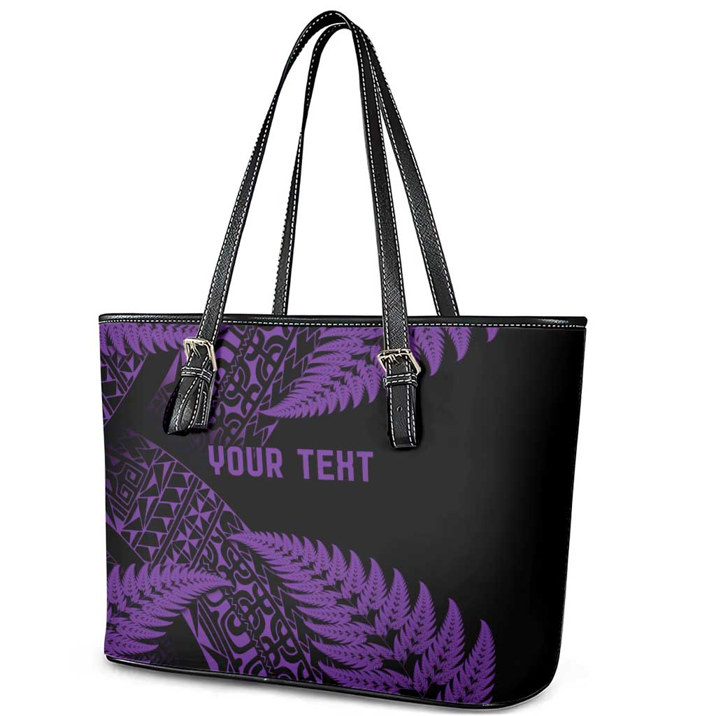 New Zealand Rugby Pacific Personalised Leather Tote Bag All Purple Maori Pasifika Fern Pattern