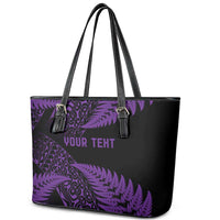 New Zealand Rugby Pacific Personalised Leather Tote Bag All Purple Maori Pasifika Fern Pattern