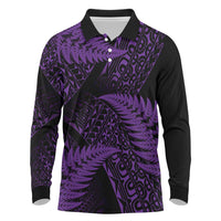 New Zealand Rugby Pacific Personalised Long Sleeve Polo Shirt All Purple Maori Pasifika Fern Pattern