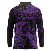 New Zealand Rugby Pacific Personalised Long Sleeve Polo Shirt All Purple Maori Pasifika Fern Pattern
