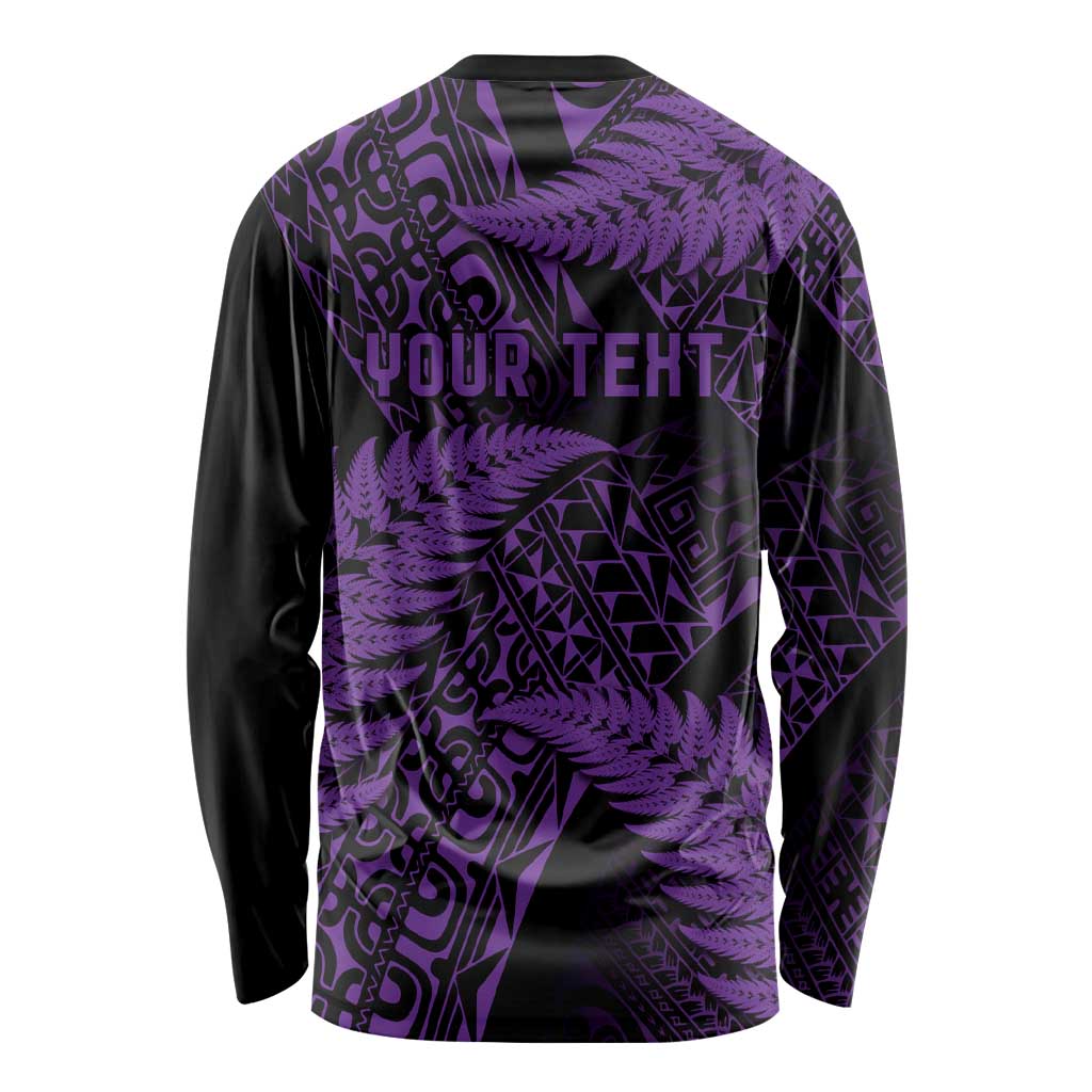 New Zealand Rugby Pacific Personalised Long Sleeve Shirt All Purple Maori Pasifika Fern Pattern
