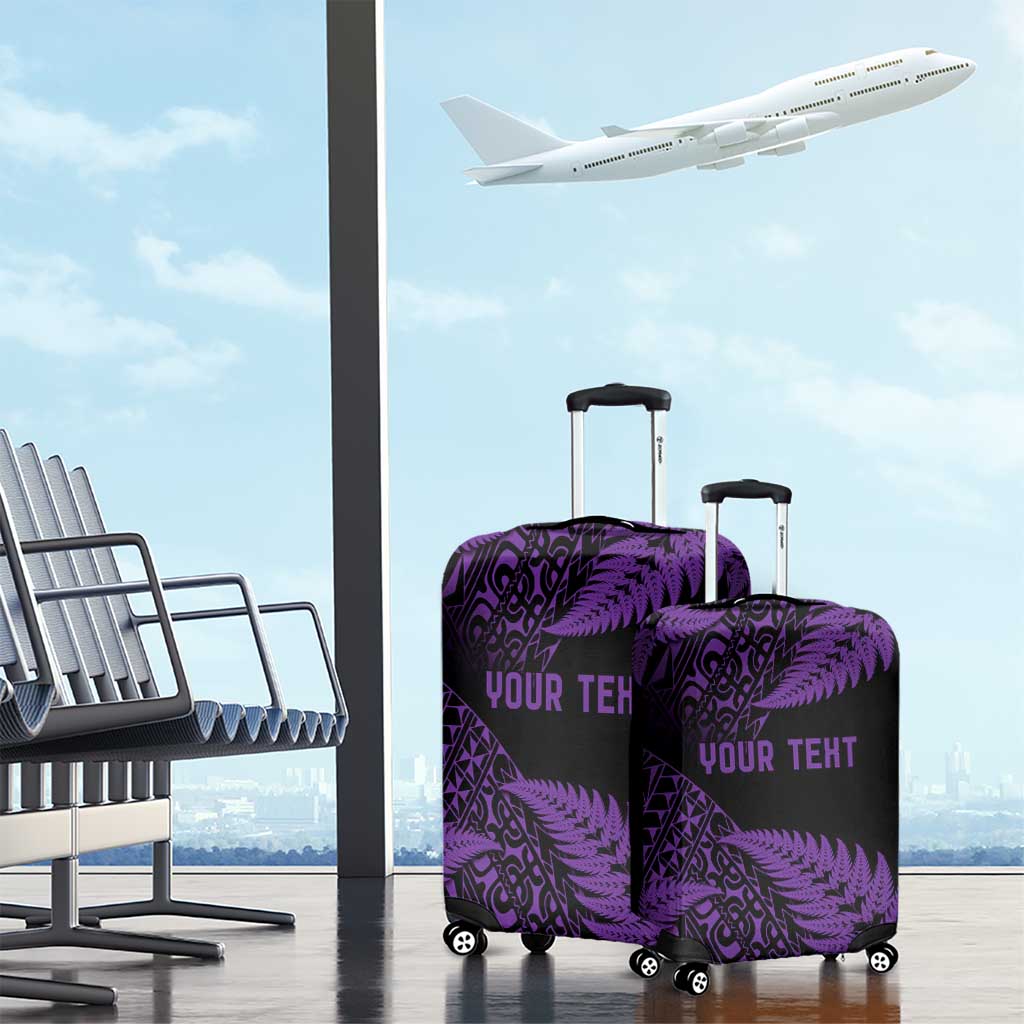 New Zealand Rugby Pacific Personalised Luggage Cover All Purple Maori Pasifika Fern Pattern