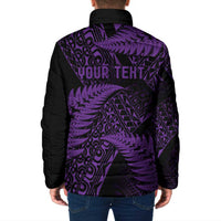New Zealand Rugby Pacific Personalised Padded Jacket All Purple Maori Pasifika Fern Pattern - Polynesian Pride