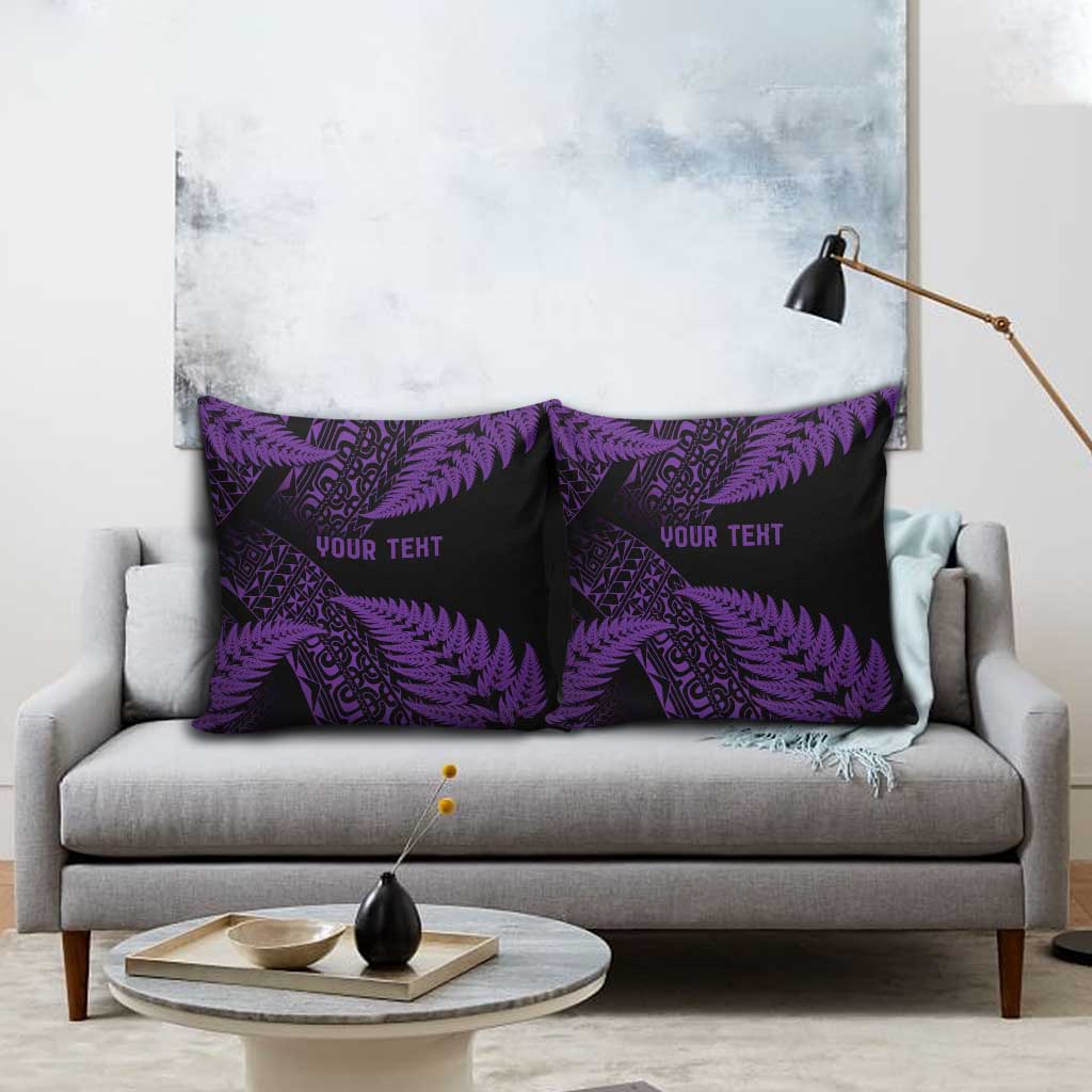 New Zealand Rugby Pacific Personalised Pillow Cover All Purple Maori Pasifika Fern Pattern - Polynesian Pride