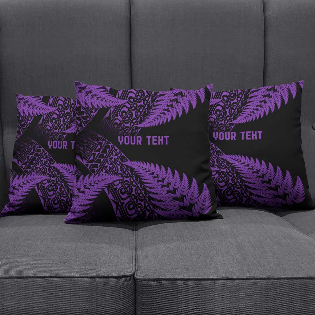 New Zealand Rugby Pacific Personalised Pillow Cover All Purple Maori Pasifika Fern Pattern - Polynesian Pride