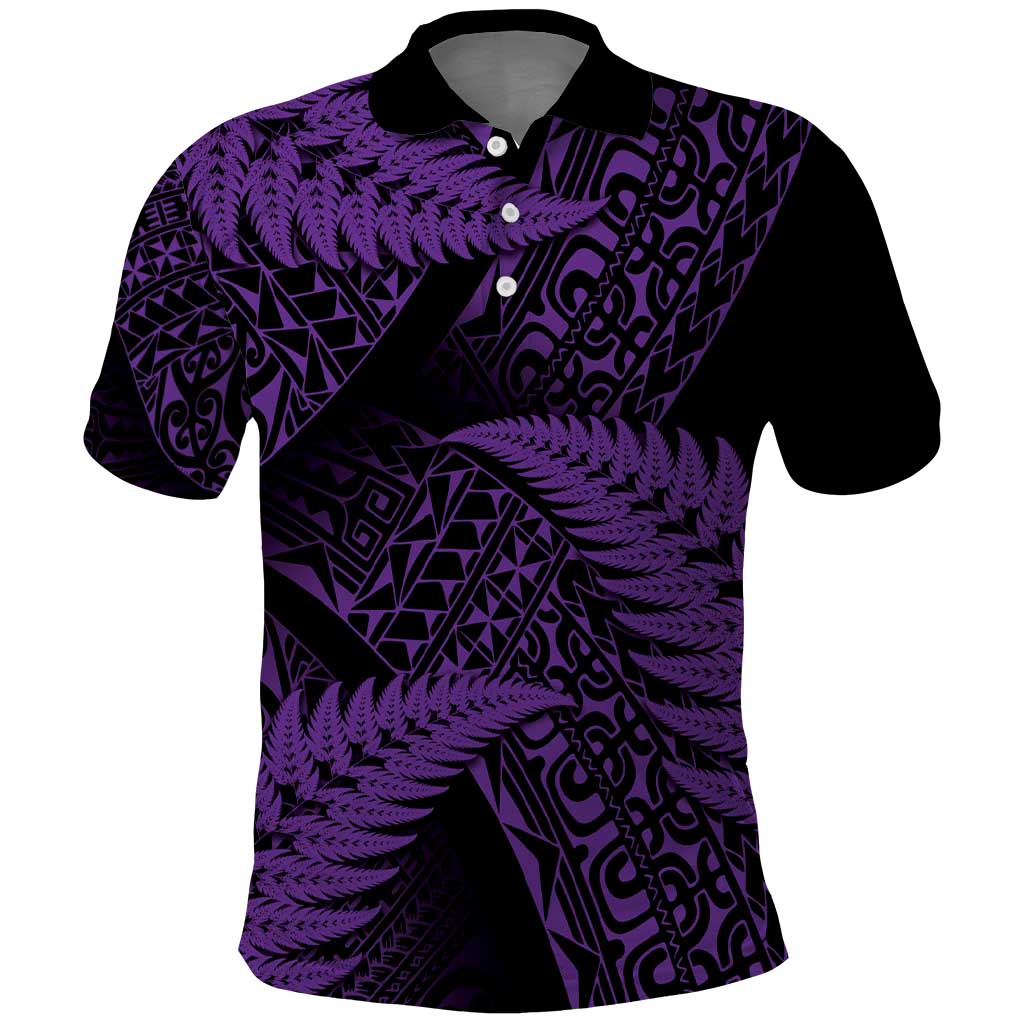 New Zealand Rugby Pacific Personalised Polo Shirt All Purple Maori Pasifika Fern Pattern