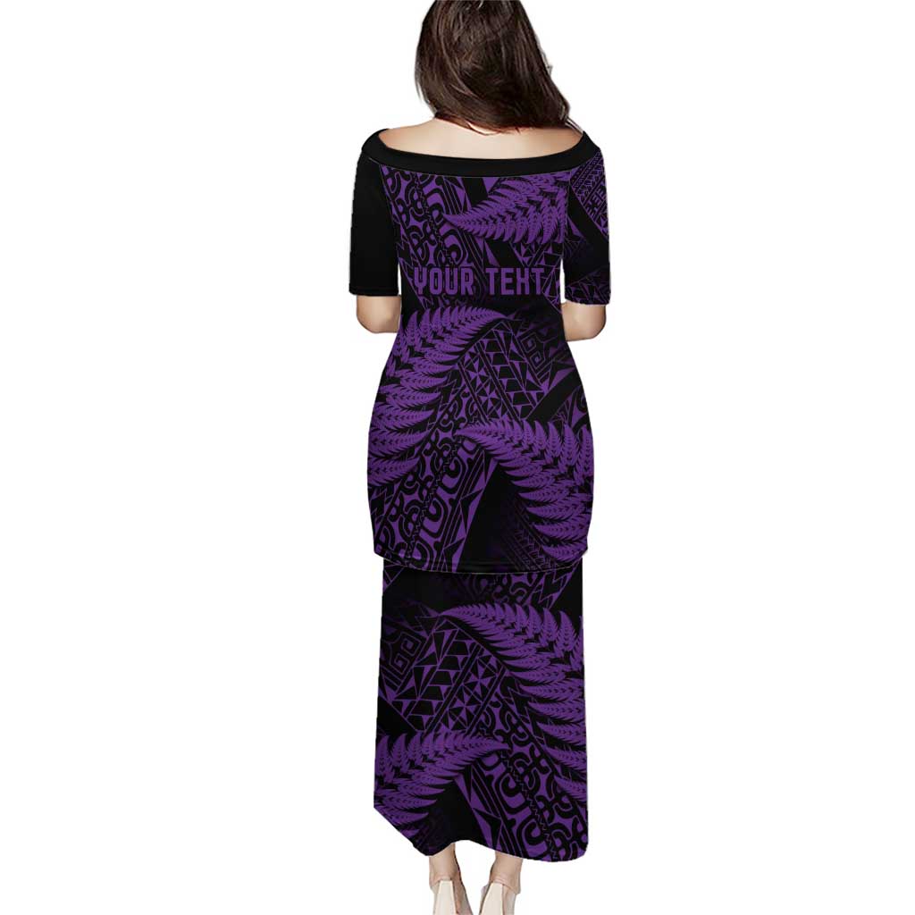 New Zealand Rugby Pacific Personalised Puletasi All Purple Maori Pasifika Fern Pattern